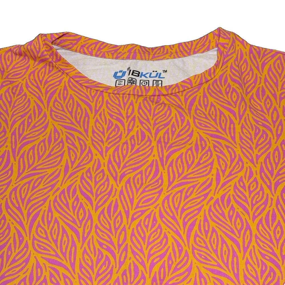 IBKUL Top Women S Long Sleeve Crew Neck Mesh Orange Pink UPF Golf Pickleball